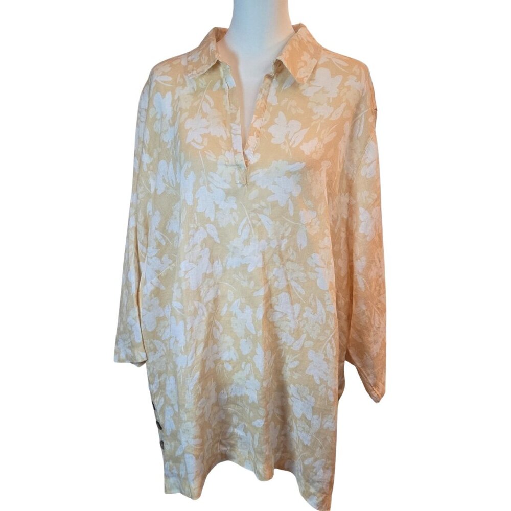 JOIE Women's Floral Print 100% Linen Collared Tunic Top Size Sz: 3X